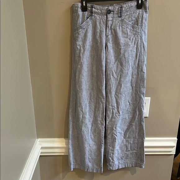 Pilcro Anthropologie Linen Blend Wide Leg Blue White Summer Pants - Picture 1 of 10